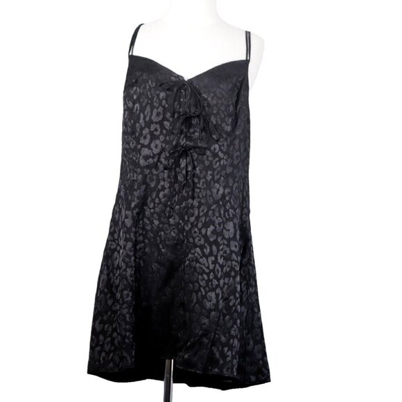 Free People Intimately Women's L Black Bow-Dacious Mini Slip Dress Leopard Print - Picture 3 of 8